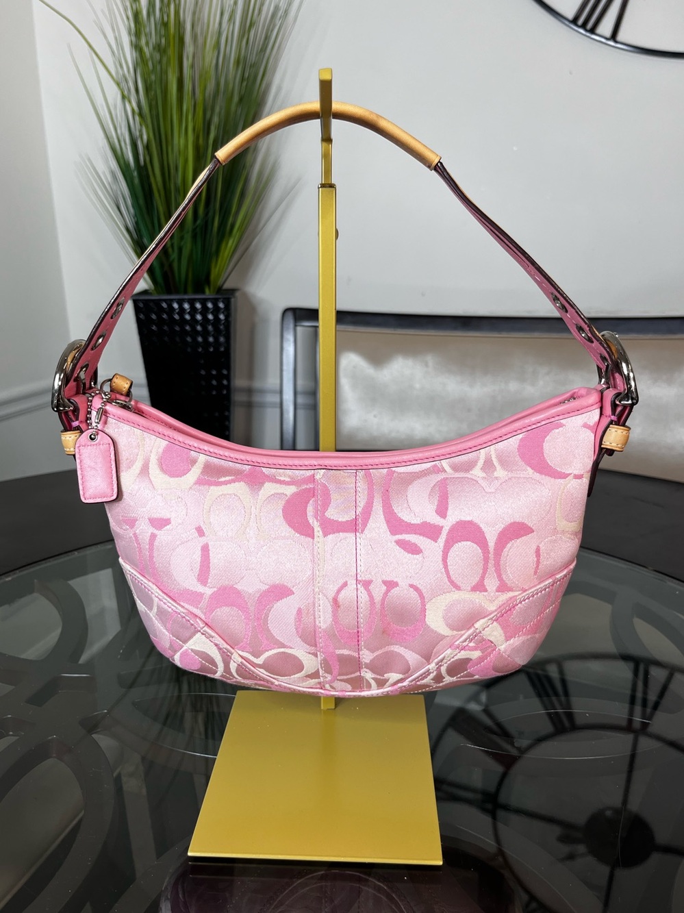 Vintage Coach Y2K Soho Optic Signature Mini Hobo bag in pink jacquard canvas
